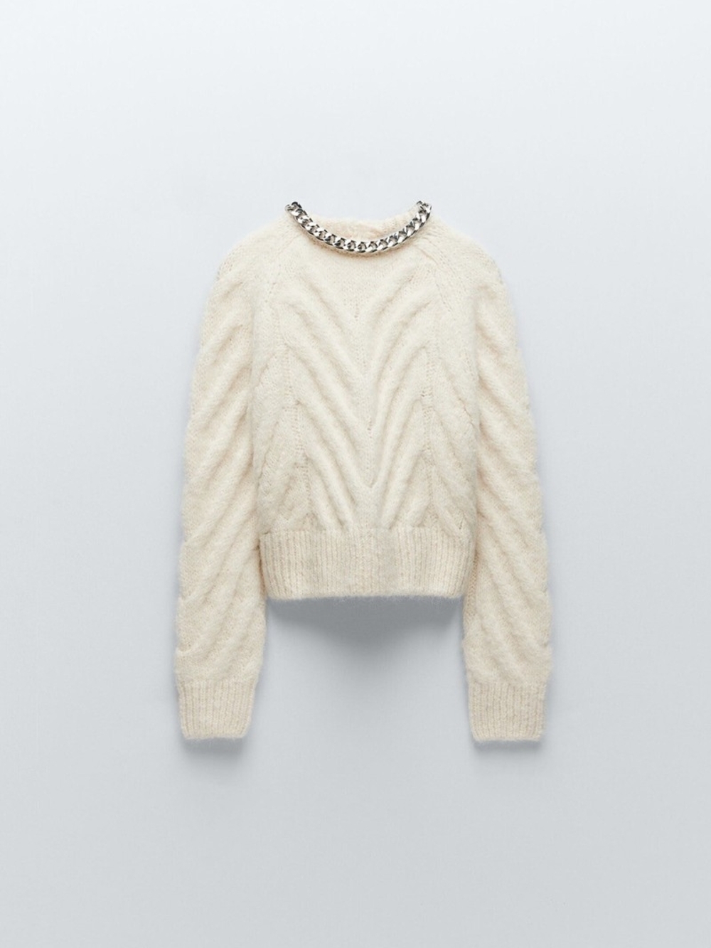 Zara Cream Cable Knit Sweater with Silver Chain